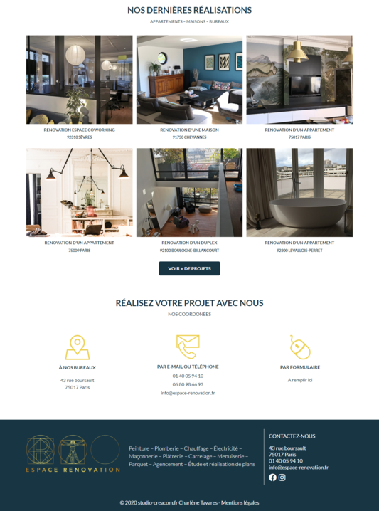 Capture d'écran du site Espace Rénovation